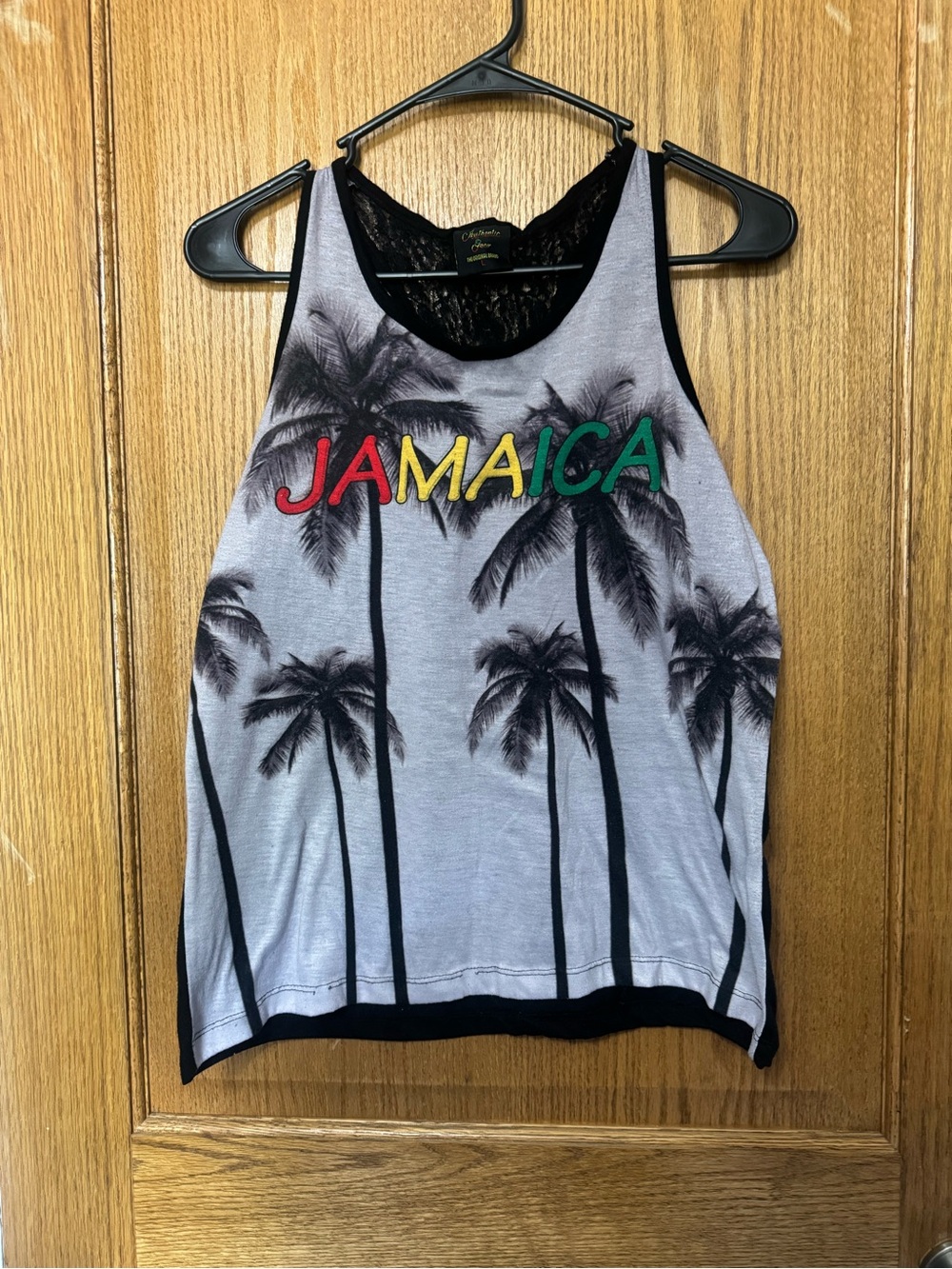 Jamaica Palm Print Tank Top - Gray with Red/Yellow/Green Logo